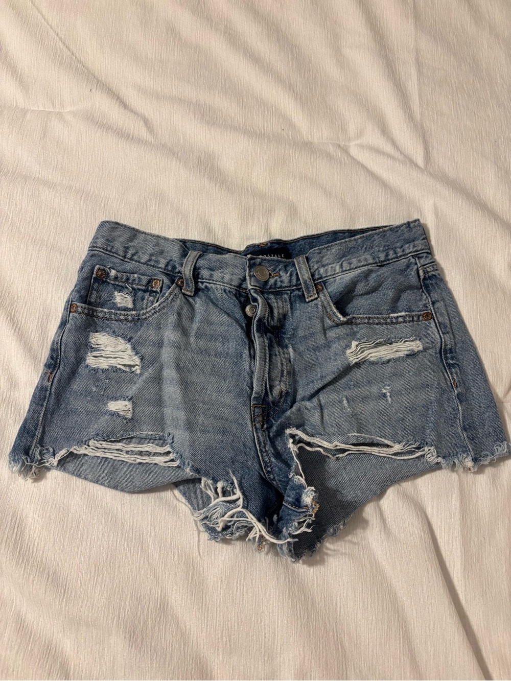Aeropostale Women's Distressed Light Blue Denim Shorts